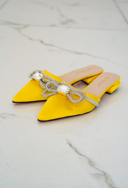 Ladies Yellow Plush Flat Shoes