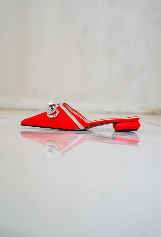 Ladies Red Plush Flat Shoes