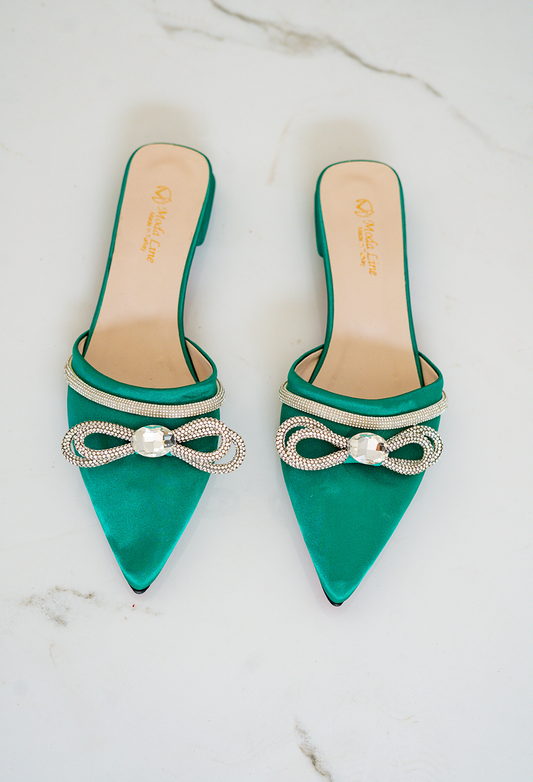 Ladies Green Plush Flat Shoes